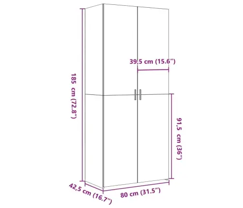 Augstais Skapītis Melns 80X42,5X185 Inženierijas Koks Vidaxl