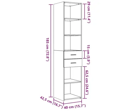 Kõrge Kapp, Hall Sonoma, 40X42,5X185 Cm Tehispuit