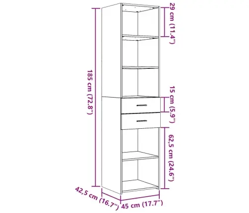 Augstais Skapītis, Melns, 45X42,5X185 Cm, Inženierijas Koks Vidaxl