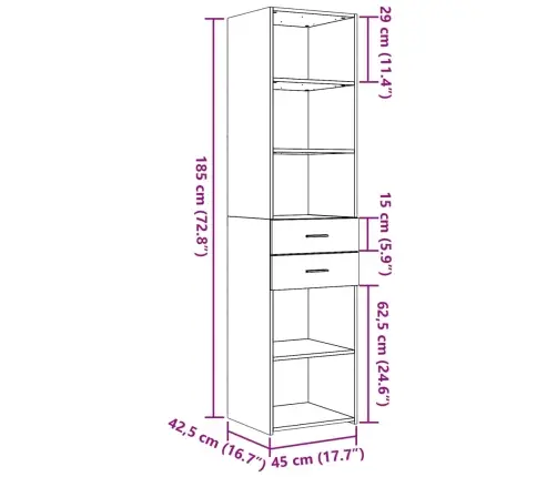 Kõrge Kapp, Suitsutatud Tamm, 45X42,5X185 Cm Tehispuit