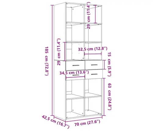 Augstais Skapītis Brūna Ozola 70X42,5X185Cm Inženierijas Koks Vidaxl