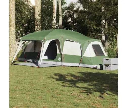 Ģimenes Telts Ar Verandas Kupolu 9 Personām, Zaļa Ūdensizturīga Vidaxl