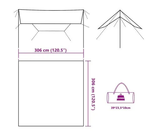 Kempinga Tents, Olīvu Zaļa, 306X306 Cm, Ūdensizturīga Vidaxl