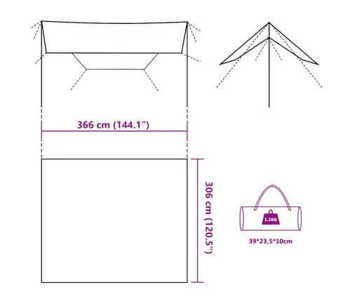 Kempinga Tents, Kamuflāža, 366X306 Cm, Ūdensizturīga Vidaxl