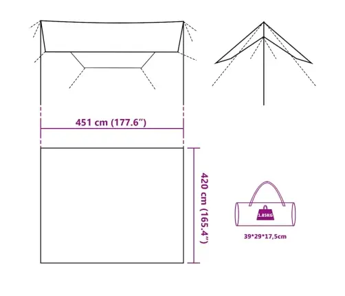 Kempinga Tents, Olīvu Zaļa, 451X420 Cm, Ūdensizturīga Vidaxl