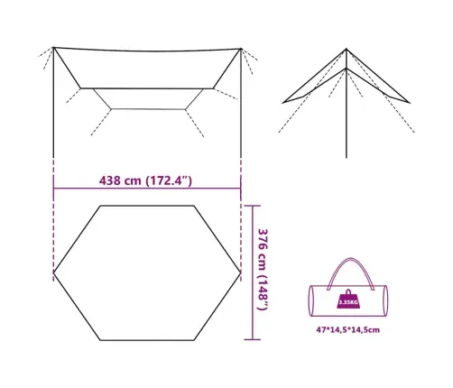 Kempinga Tents, Olīvu Zaļa, 438X376X212 Cm, Ūdensizturīga Vidaxl