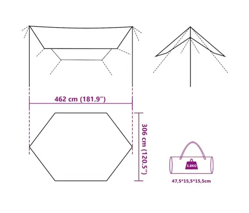 Kempinga Tents, Brūna, 462X306X211 Cm, Ūdensizturīga Vidaxl