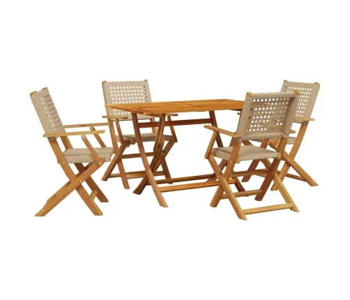 5-Osaline Aiamööblikomplekt, Beež, Polürotang Ja Täispuit