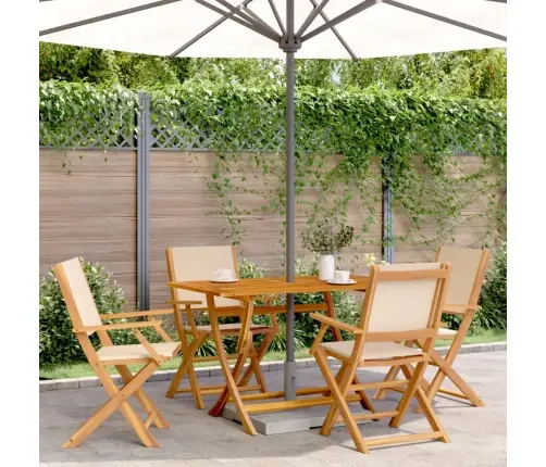 5-Daļīgs Dārza Mēbeļu Komplekts, Bēšs, Audums Un Masīvkoks Vidaxl