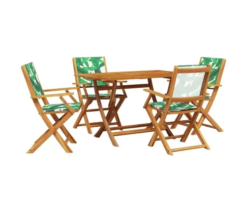 5-Osaline Aiamööblikomplekt, Lehemustriga, Kangas/Täispuit