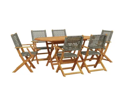 7-Daļīgs Dārza Mēbeļu Komplekts, Pelēka Pe Rotangpalma, Koks  Vidaxl