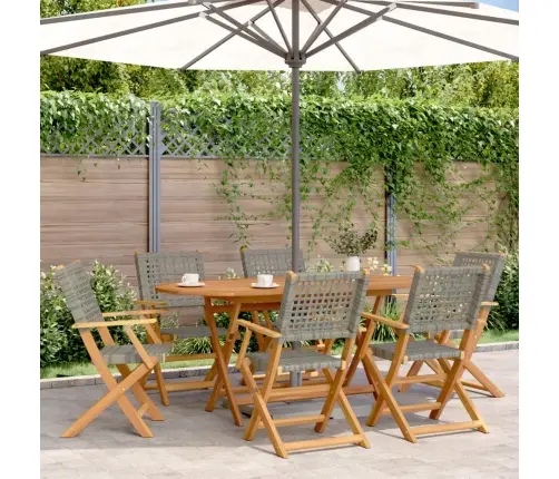 7-Daļīgs Dārza Mēbeļu Komplekts, Pelēka Pe Rotangpalma, Koks  Vidaxl