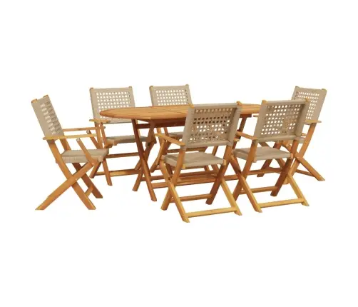 7-Osaline Aiamööbli Komplekt, Beež, Polürotang Ja Täispuit