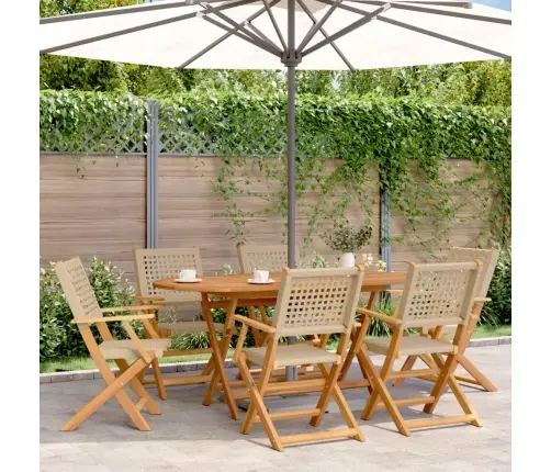 7-Osaline Aiamööbli Komplekt, Beež, Polürotang Ja Täispuit