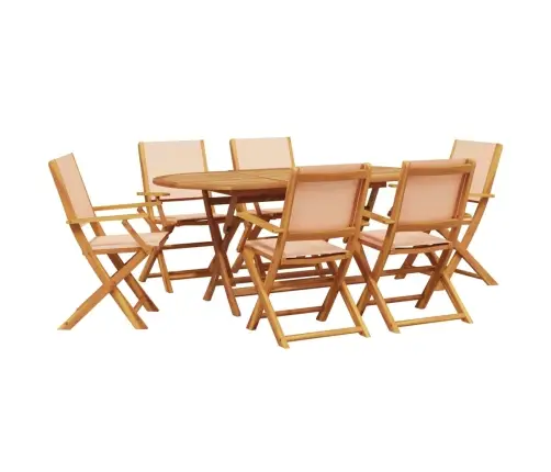 7-Daļīgs Dārza Mēbeļu Komplekts, Bēšs, Audums Un Masīvkoks Vidaxl