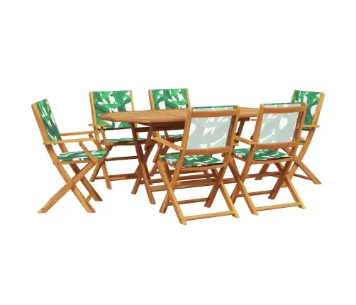 7-Daļīgs Dārza Mēbeļu Komplekts, Lapu Apdruka, Audums Un Koks Vidaxl