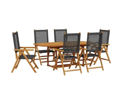 7-Osaline Aiamööbli Komplekt, Must, Polürotang Ja Täispuit