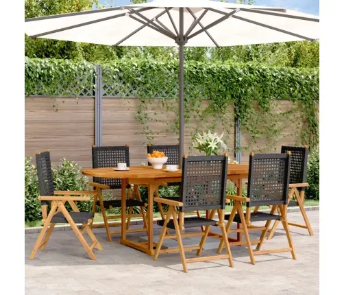 7-Osaline Aiamööbli Komplekt, Must, Polürotang Ja Täispuit