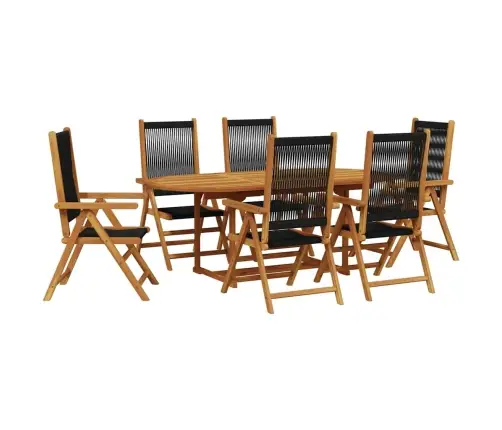 7-Osaline Aiamööbli Komplekt, Must, Polüpropüleenist/Täispuit