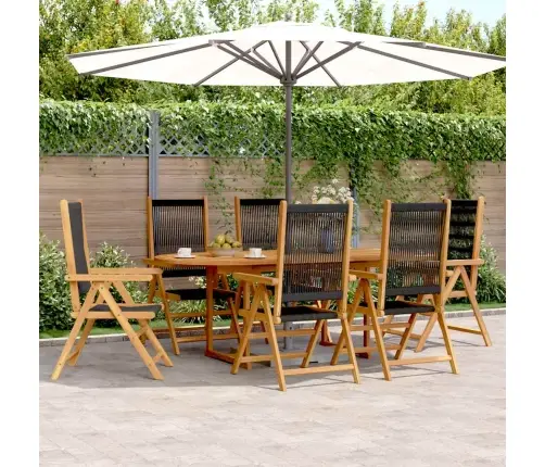 7-Osaline Aiamööbli Komplekt, Must, Polüpropüleenist/Täispuit