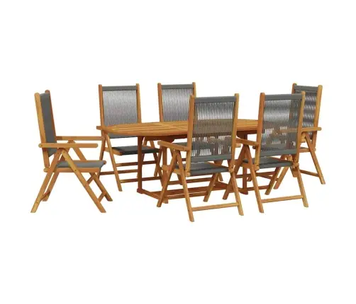 7-Osaline Aiamööblikomplekt, Hall, Polüpropüleenist Ja Täispuit