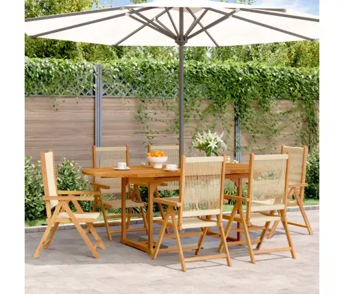 7-Daļīgs Dārza Mēbeļu Komplekts, Bēšs, Polipropilēns, Masīvkoks Vidaxl