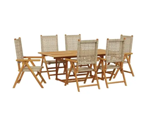 7-Osaline Aiamööbli Komplekt, Beež, Polürotang Ja Täispuit