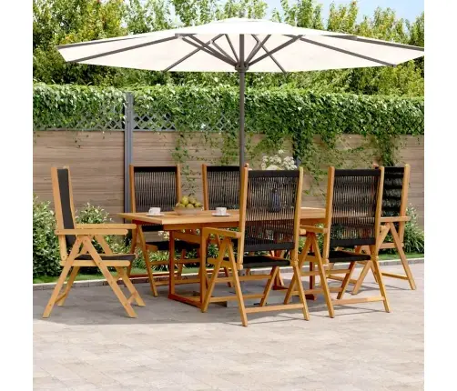 7-Osaline Aiamööbli Komplekt, Must, Polüpropüleenist/Täispuit