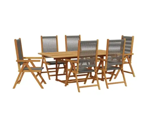 7-Osaline Aiamööblikomplekt, Hall, Polüpropüleenist Ja Täispuit