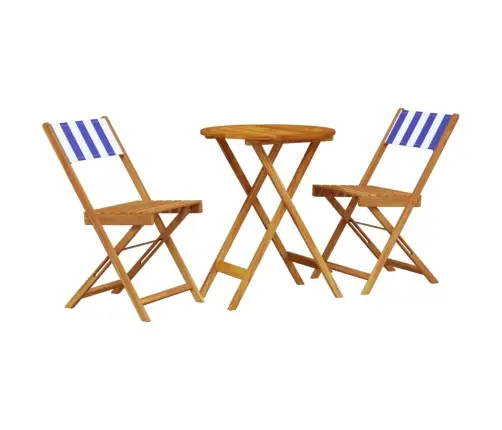 3-Osaline Bistrookomplekt, Sinine Ja Valge, Kangas Ja Täispuit