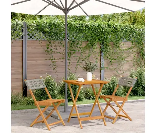 Bistro Baldų Komplektas, 3 Dalių, Pilkas, Poliratanas/Mediena