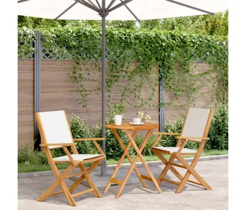 3-Daļīgs Bistro Mēbeļu Komplekts, Krēmbalts, Audums, Masīvkoks Vidaxl