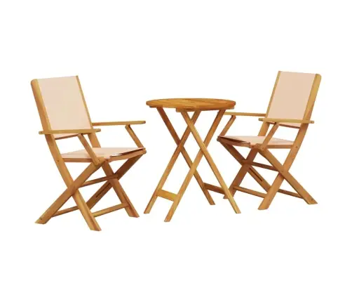 3-Daļīgs Bistro Mēbeļu Komplekts, Bēšs, Audums, Masīvkoks Vidaxl