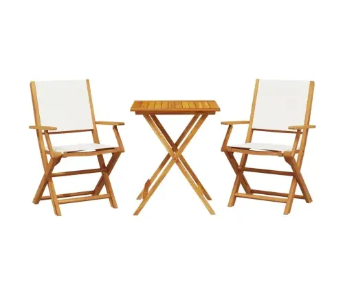 3-Daļīgs Bistro Mēbeļu Komplekts, Krēmbalts, Audums, Masīvkoks Vidaxl