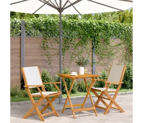 3-Daļīgs Bistro Mēbeļu Komplekts, Krēmbalts, Audums, Masīvkoks Vidaxl