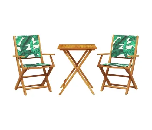 3-Daļīgs Bistro Mēbeļu Komplekts, Lapu Apdruka, Audums, Koks Vidaxl