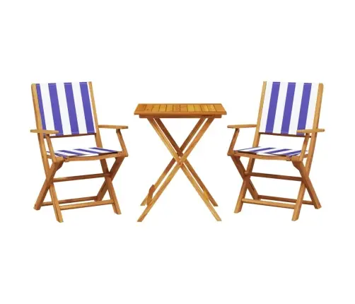 3-Osaline Bistrookomplekt, Sinine Ja Valge, Kangas Ja Täispuit