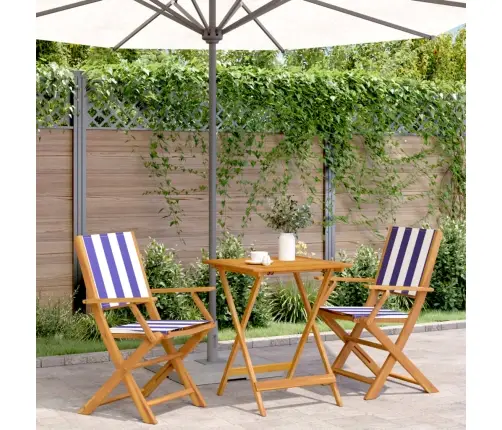 3-Osaline Bistrookomplekt, Sinine Ja Valge, Kangas Ja Täispuit