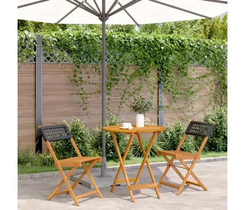 Bistro Komplektas, 3 Dalių, Juodas, Poliratanas Ir Mediena