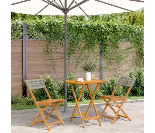 Bistro Baldų Komplektas, 3 Dalių, Pilkas, Poliratanas/Mediena