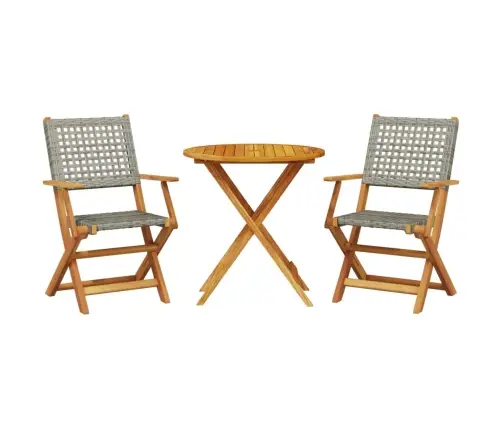 3-Daļīgs Bistro Mēbeļu Komplekts, Pelēka Pe Rotangpalma, Koks Vidaxl