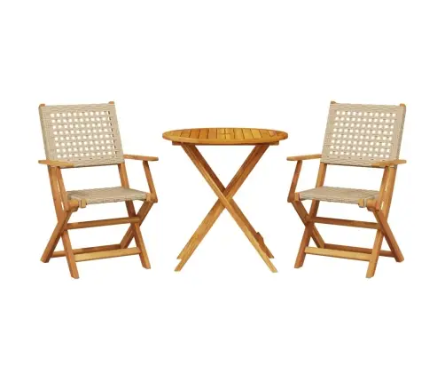 3-Osaline Bistrookomplekt, Beež ,Polürotang Ja Täispuit