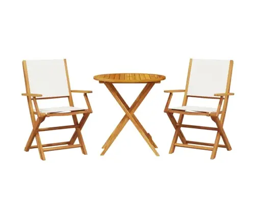 3-Daļīgs Bistro Mēbeļu Komplekts, Krēmbalts, Audums, Masīvkoks Vidaxl