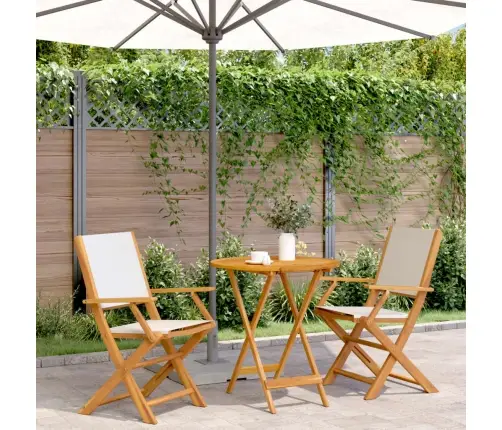 3-Daļīgs Bistro Mēbeļu Komplekts, Krēmbalts, Audums, Masīvkoks Vidaxl