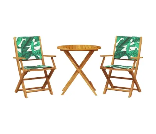 3-Daļīgs Bistro Mēbeļu Komplekts, Lapu Apdruka, Audums, Koks Vidaxl