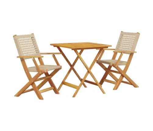 3-Daļīgs Bistro Mēbeļu Komplekts, Bēša Pe Rotangpalma, Koks Vidaxl