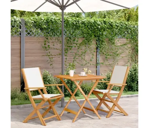 3-Daļīgs Bistro Mēbeļu Komplekts, Krēmbalts, Audums, Masīvkoks Vidaxl