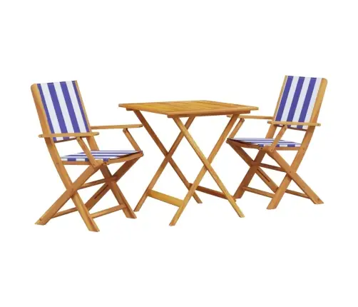 3-Osaline Bistrookomplekt, Sinine Ja Valge, Kangas Ja Täispuit