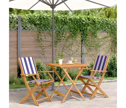 3-Osaline Bistrookomplekt, Sinine Ja Valge, Kangas Ja Täispuit