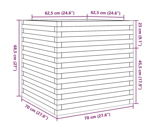 Dārza Puķu Kaste, Balta, 70X70X68,5 Cm, Priedes Masīvkoks Vidaxl